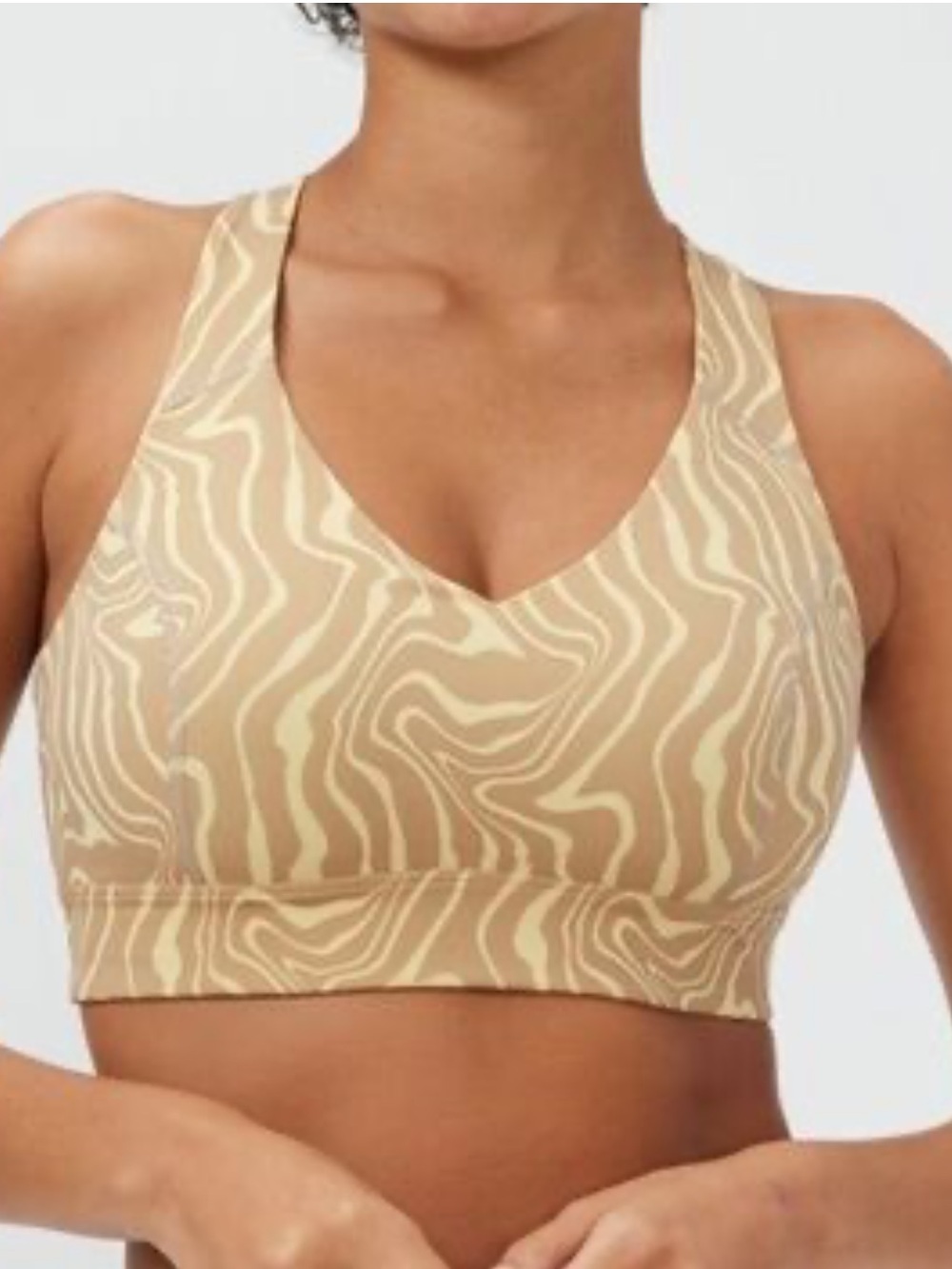 Outdoor Voices Beige & Cream Patterned Sports Bra